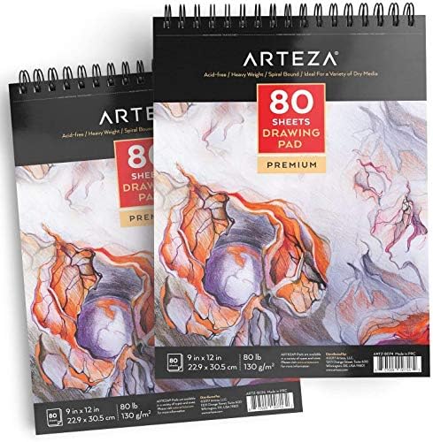 ARTEZA Artist Sketch Pad, 9x12 Inches – 2-Pack, 80 Spiral-Bound Sheets Each, Acid-Free 80 lb White Paper for Sketching, Drawing & Daily Art Practice