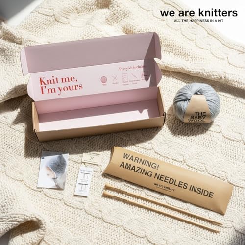 We Are Knitters Titi Hood Kit | Beginner Knitting Gift Kit | Soft Baby Alpaca Flat Knit Bonnet | Cozy Handmade Winter Baby Hood Warm Cozy Gift Set DIY