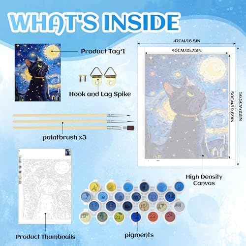 Starry Night Black Cat Paint by Numbers Kit for Adults, 16x20" DIY Art