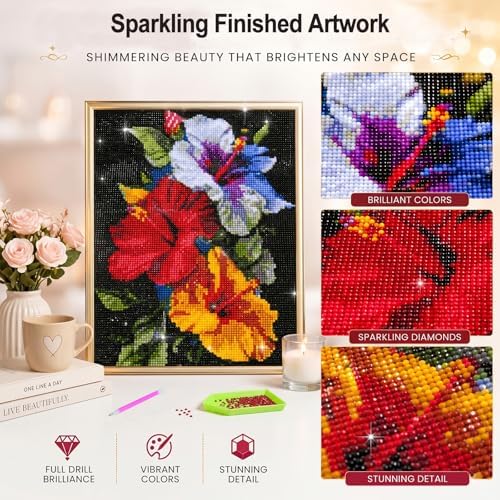 5D Diamond Art Kits for Adults, Hibiscus Flower Diamond Painting Kit
