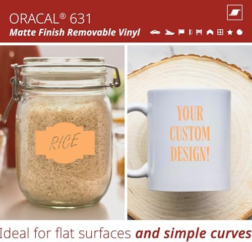 ORACAL 631 Matte Apricot Vinyl Durable Roll Easy to Weed Permanent Adhesive Craft Vinyl for Plotting Machines, Decals & DIY Projects 12” x 15ft + Transfer Tape 12" x 24"