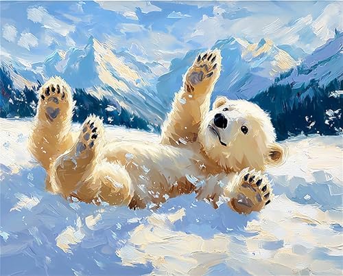 Jiqinsiye Polar Bear Paint by Numbers Kits for Adults,Animal DIY Painting Kit on Canvas, Color by Numbers,Large Adult Paint by Number for Wall Decor and Gifts