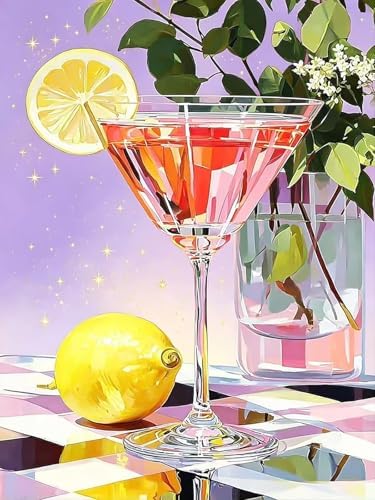 Accompany Wind Cocktail Diamond Art Kits for Adults, 5D Diamond Painting Kits for Beginners,DIY Round Full Drill Diamonds Gem Art Crafts for Home Wall Decor Gifts 12x16 Inch