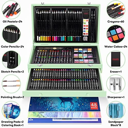 iBayam Art Supplies, 150-Pack Deluxe Wooden Art Set Drawing Painting Kit
