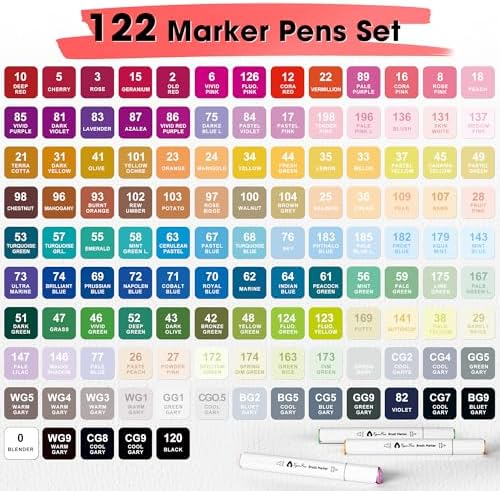 VigorFun Alcohol Markers Brush Tip, 122 Colors Dual Tip Brush & Chisel