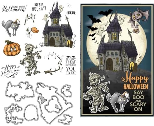 Haunted House Halloween Clear Stamps and Die Cuts Sets for DIY Card Making
