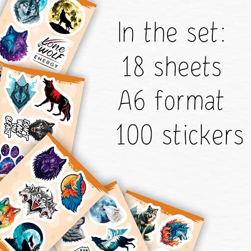 100Pcs Wolf Stickers for Water Bottle, Laptop - Cute Wolf Gift, Party Decoration - Forest, Woodland Animal Stickers - Gift for Women & Men