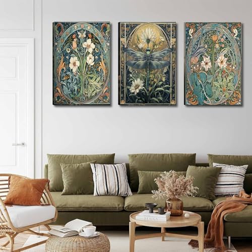 DAZZLEDOTS Diamond Art Kits for Adults, 3Pcs Floral Dragonfly Diamond Painting Kits for Beginner DIY 5D Full Drill Diamond Dots Crafts for Home Wall Decor Gifts 12x16 Inch