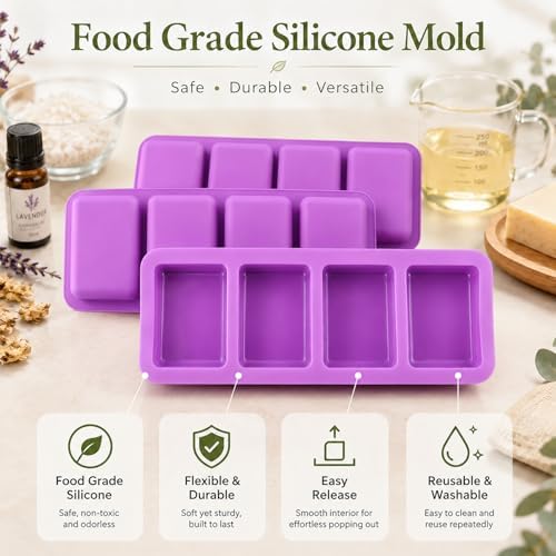 3 Pack Rectangle Silicone Mold Rectangle Silicone Soap Mold Rectangles Handmade Soap Making Mold Rectangles Silicone Molds for Soap Candle Lotion Bath Bombs Resin Wax Cake Chocolate Candy