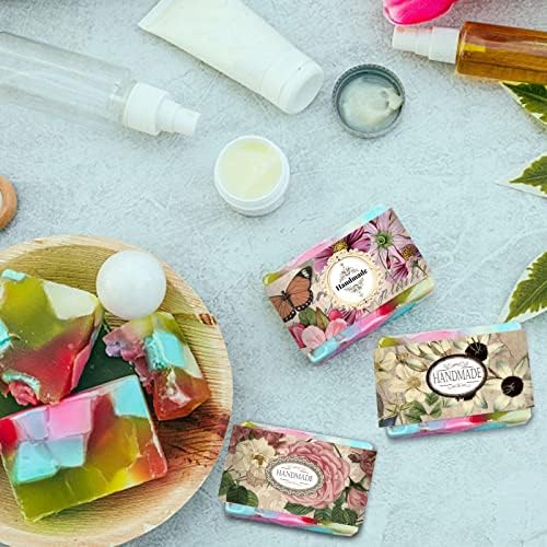 PH PandaHall 90pcs Vintage Flower Wrapper Tape, 9 Styles Handmade Crafts Band Label Paper Tape Wrap Label Tape Vertical Tag Sleeves Covers for Handmade Soap Lotion Bar Bath Gift Wrapping 8.2x1.9 inch