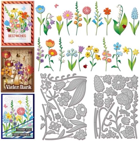 GLOBLELAND Wildflowers Cutting Dies for Card Making Spring Flowers Plants Leaves Cut Die for DIY Scrapbooking Journal Embossing Paper Craft Decor