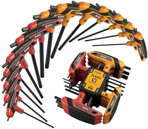 ELEAD 14-Piece T-handle Allen Wrench Set, Metric 2.5mm-10mm & SAE 1/8"-3/8" Portable Hex Key, Long Arm Allen Key Set with Storage Rack for Basic Home Repair and Mechanical Maintenance
