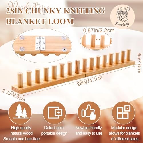 Novabright 28" Chunky Knitting Loom, Foldable Chunky Yarn Loom Adjustable DIY Blanket Knitting kit for DIY Scarves, Pillows, Home Decor, Yarn Craft, Beginner, Portable Hand Weaving Kit