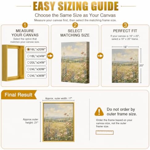 Canvas Floater Frame for 1”–1.25”Deep Gallery Wrapped Canvas, Wood-Look Floating Frame Wall Artwork for Oil Paintings, Gallery Bedroom, Living Room, Studio, Made in USA (Champagne Gold,10x16)