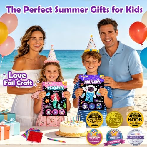 FUNNYB&G Foil Art Craft Kit for Kids, Sparkly Birthday Gift Toy for Boys | No Mess, Kids Ages 4-10 Create Sparkling Artwork, A Creative Gift for Birthdays, Holidays, Travel Activities,Screen-Free Fun