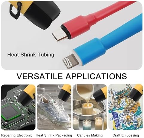 mofa Mini Variable Temp Heat Gun 350W 250℉~850℉(150℃- 450℃) Fast Heating,LCD Digital Display Hot Air Gun Tools with Reflector Nozzle&Tripod Overload Protection for Crafting,Embossing,Drying (Yellow)