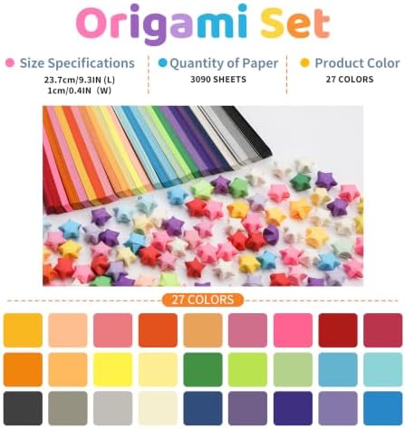 3090 Sheets Origami Paper, 27 Colors Double-Sided Paper Star Strips