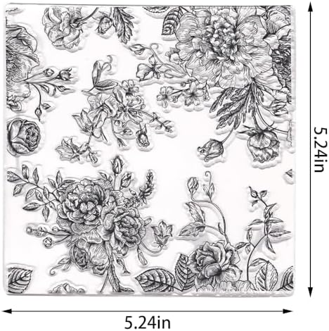 Clear Stamps Background - Flowers, Roses, Leaves Frame - Transparent Rubber Seal Stamps for DIY Scrapbooking