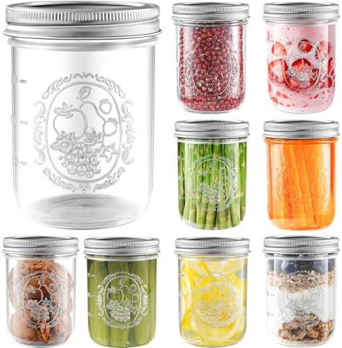 Miuyhji 16 oz Wide Mouth Glass Mason Jars with Lids, 9 Pack for Canning