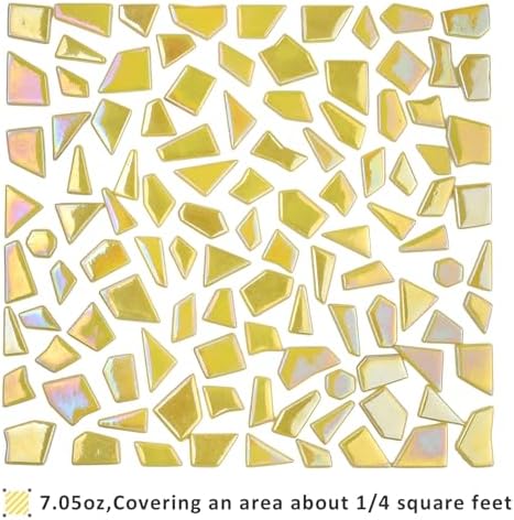 Youway Style Iridescent Glass Mosaic Tiles for Crafts Bulk,200g Yellow Broken Mosaic Glass Pieces for Garden Crafts Kits,DIY Mosaic Art Decor