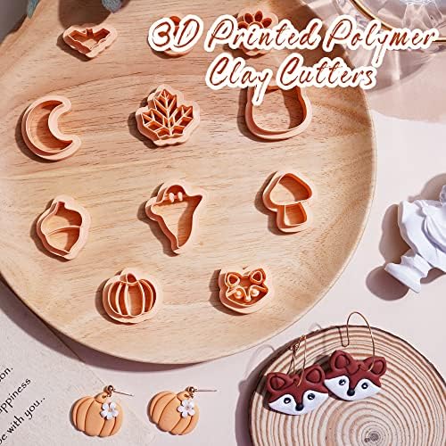 Puocaon Polymer Clay Cutters - 11 Pcs Maple Leaves Clay Cutters for Jewelry Making, Cat Fox Shape Clay Earring Cutters, Polymer Clay Earrings Making, Acorn Pumpkin Autumn Fruit Clay Earrings Studs