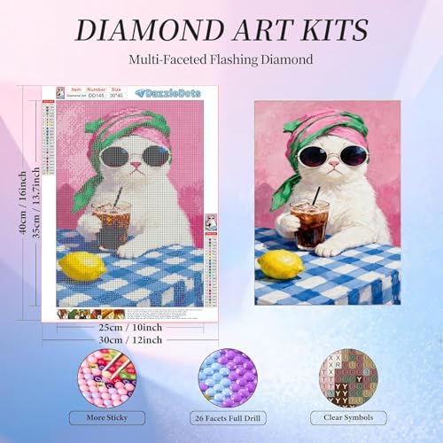 Cat Diamond Art Kits for Adults Round Diamond Painting 12x16 Inch