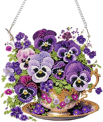 AIBOERL Diamond Art Kits for Adults, Pansy Acrylic Hanging Suncatcher