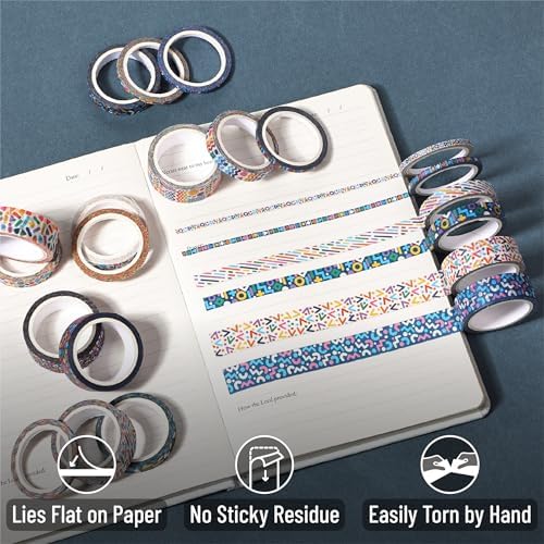 Mr. Pen- Washi Tape Set, 21 Rolls, Assorted Sizes, 5 Yards/Roll | Washi Tape for Scrapbook, Arts, Crafts, Journals and Planners, Geo Labyrinth