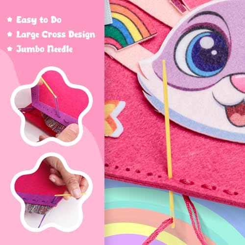 MGparty My First Sewing Kit for Kids - 8 Easy DIY Sewing Crafts with Bunny Pillow & Unicorn Wind Chime, Beginner Learn-to-Sew Craft Set for Girls & Boys Ages 5+, Screen-Free Educational Gift