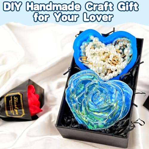 Resin Jar Molds, Rose Flower Shaped Heart Jar Resin Molds with Lid