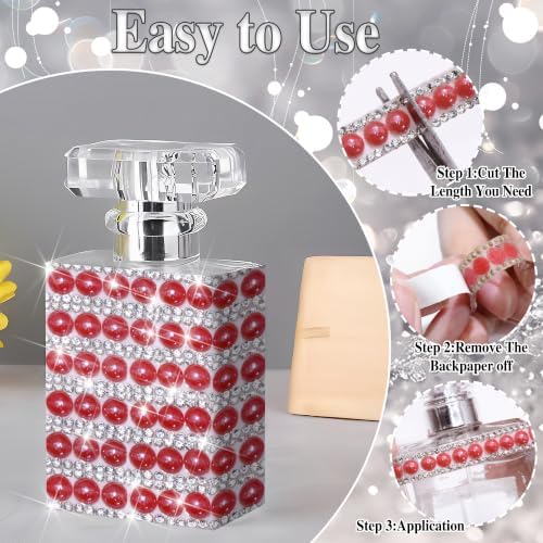 3 Yards Pearl Rhinestone Roll Sticker Red Pearl Wrap Self Adhesive