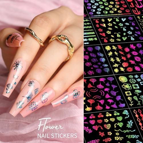 Teenitor 50 Sheets Nail Art Stickers, Rainbow Nail Stickers for Nail Art Nail Decals for Kids, Women, Fingernail in Halloween Christmas, Nail Supplies