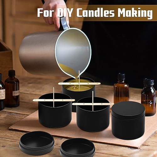 24-Pack 8oz Candle Tins with Lids, Metal Candle Jars for Candle Making, Empty Containers Vessels Bulk for Small Business & Beginners DIY Storage -Black