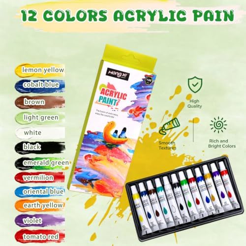 Painting Kit 2 Person Acrylic Art Set with Canvas, Easel, Brushes & Paints, DIY Creative Gift for Beginners