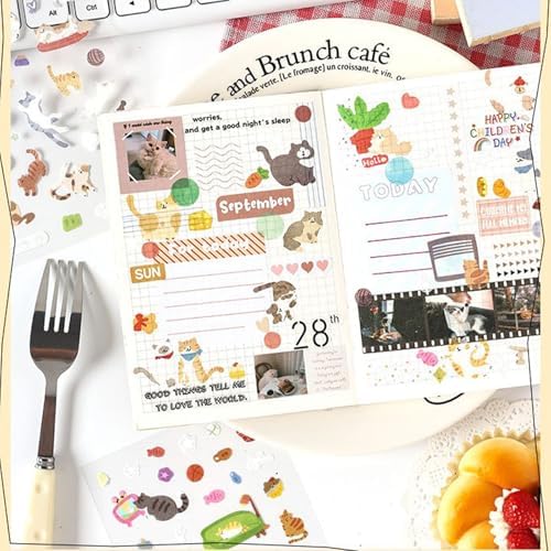 8 Sheets Cute Cat Stickers, Kawaii Cartoon Kitten Scrapbook Stickers, Aesthetic Decorative Decals for Journaling, DIY Crafts, Planner, Laptop, Phone Case| Gift for Cat Lovers