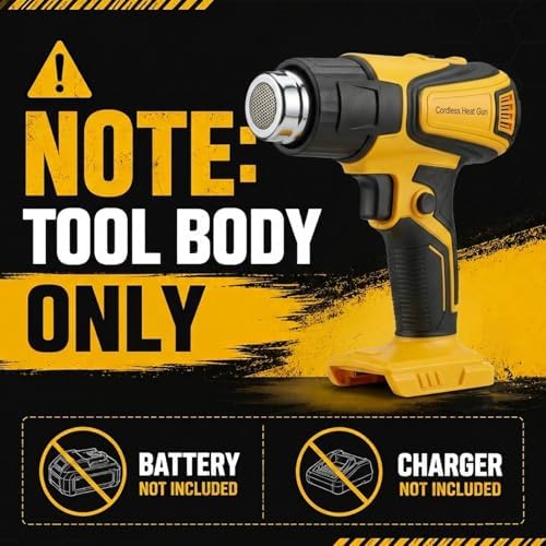 Cordless Heat Gun Compatible with Dewalt 20V Battery, 350W Fast Heating Portable Hot Air Gun with LCD Display, 2-Temp Setting 120-1112℉ 4 Nozzles for Crafts DIY (Tool Only, Not Made by Dewalt)
