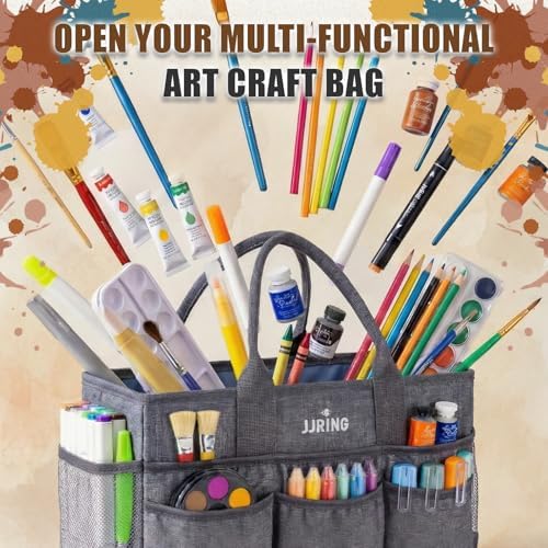 JJRING Large Art Supply Storage Tote Bag With Mesh Pockets, Green