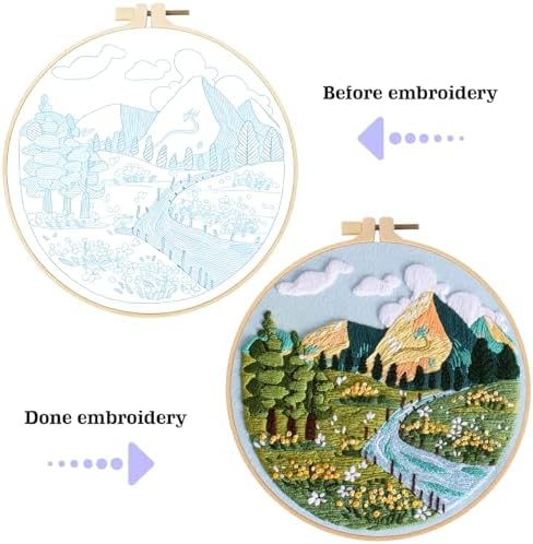 spicssa 2PCS Embroidery Kit for Beginners, Hand Needlepoint Kits for Adults with Pre-Stamped Patterns, 7.8-Inch Hoop, Threads & Needles, Step by Step Instructions