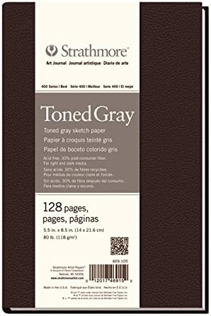 Strathmore 400 Series Hardcover Toned Sketch Journal, 80 lb. Paper, 5.5 X 8.5 inches, Gray, 128 Pages (469-105)