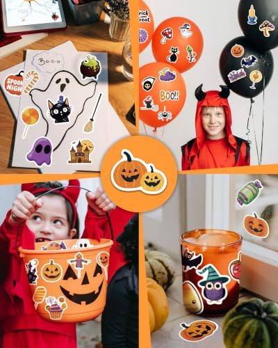 300 PCS Halloween Pumpkin Stickers,Waterproof Vinyl Water Bottle Stickers | Halloween Treats Non Candy, Party Favors Gifts, Goodie Bags Stuffers, Halloween Prizes, Laptop Sticker for Kids Teens Adults