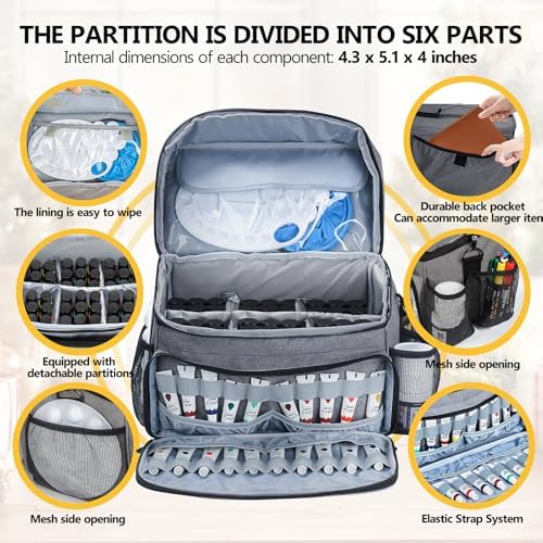 Acrylic Paint and Brush Set Organizer Bag - Carrying Case Compatible with Apple Barrel, Shuttle Art, Caliart Art Supplies - Includes Detachable Paint Brush Holder - for Travel/Outdoor Sketching (Gray)