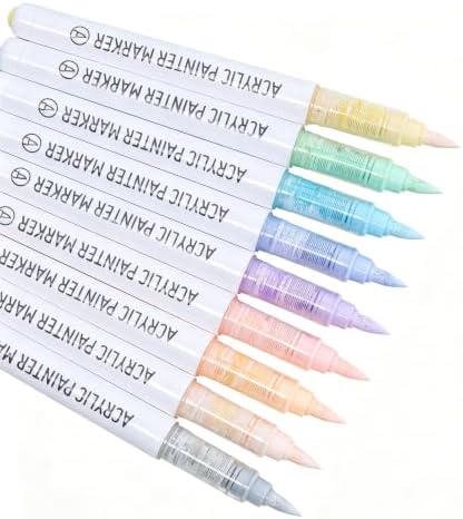 languo Acrylic Paint Markers, 9 Colors Light Series, Soft Brush Tip