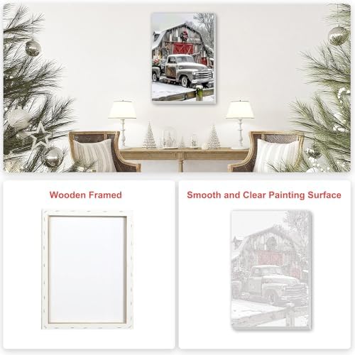 SENQAO Christmas Paint by Numbers for Adults Beginners Framed, Farmhouse Truck Adults' Paint-by-Number Kits, Adult Paint by Number Kits on Canvas, Acrylic Number Painting for Home Decor, 8x12in
