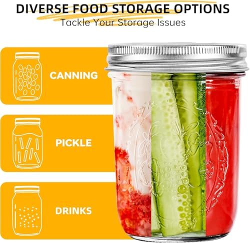 Miuyhji 16 oz Wide Mouth Glass Mason Jars with Lids, 2 Pack for Canning