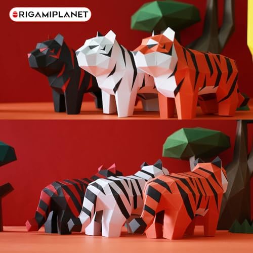 Tiger 3D Origami Paper Craft Kit, Creative Handmade Paper Sculpture Art for Home Decor, Unique Pre-Cut DIY Cute Animal Models Origmai Papercraft Set, Present for Teens & Adults
