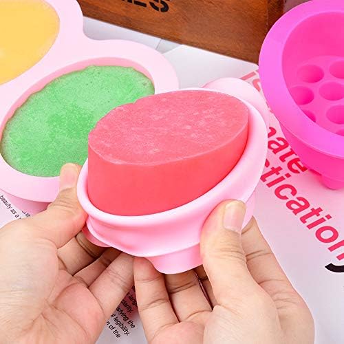 Silicone Soap Mold, 4 Cavity Oval Massage Soap Mould Cookie Chocolate Cake Mold Tray for DIY Homemade Craft (Pink)