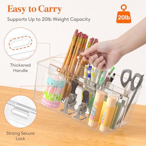 Lifewit Art Supply Caddy with Handle, Plastic Craft Storage, Clear, 2 Pcs