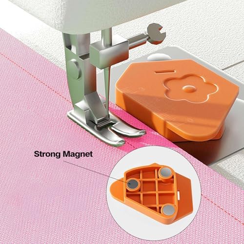 TOOVREN 2PCS Magnetic Seam Guide for Sewing Machine, Multifucntional Polygonal Magnet Seam Hemmer Guide with Scale, Universal Sewing Supplies and Accessories (Orange)