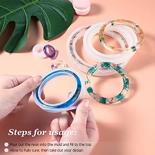 Syhood 9 Pieces Resin Bracelet Molds Silicone Round with Ring Mold Set