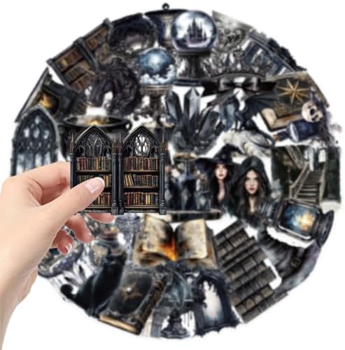 50pcs Transparent Vintage Witchy Stickers for Kids,Dark Witchy Magic Sticker Waterproof PET Stickers for Scrapbook Journaling Photo Album Collage Card Gothic Aesthetics Sticker for Teens and Adults